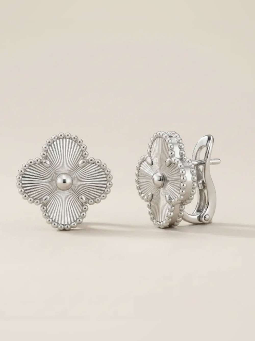 Silver Floral Clip-On Earrings Luxury Look